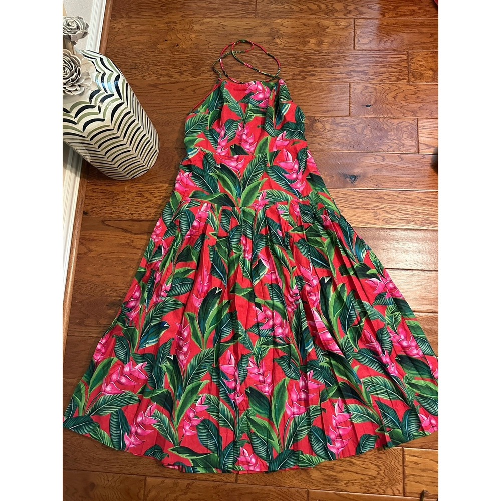 FARM Rio Dream Garden Red Strappy Maxi Dress Tropical Open Back Women SZ L